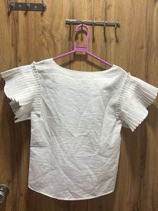 Chic Pleated Sleeve White Top