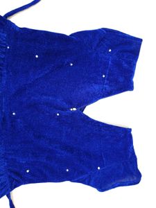 Elegant Blue Velvet Embellished Dress