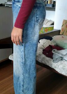 New Stylish Wide Leg Acid Wash Jeans