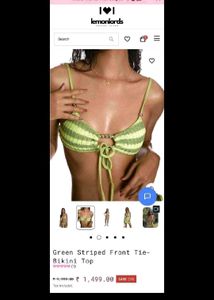 Green Striped Front Tie Bikini Top