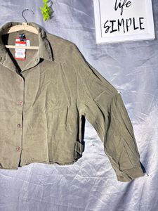 ZARA Olive Green Button-Up Cropped Jacket
