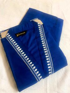 Elegant Blue Kurta Set with White Embroidery