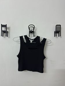 Black Ribbed Cutout Tank Top