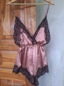 Lace Trimmed Satin Teddy