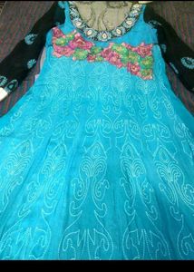Beautiful Blue Saree with Pink &amp; Black Border