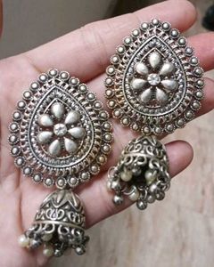 Oxidized Silver Jhumka Earrings