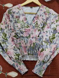 Floral Print Smocked Crop Top