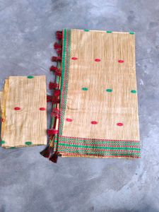 Elegant Golden Saree with Red & Green Border