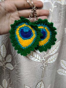 Crochet Peacock Feather Keychains