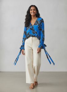 Blue Floral Print Long Sleeve Top