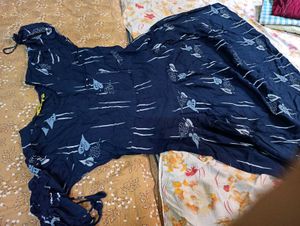 Navy Leaf Print Dress
