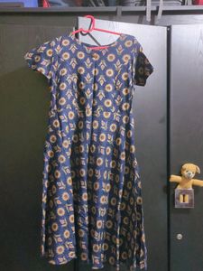 Blue And Gold Kurti With Flower Prints