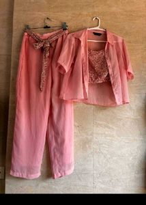 Pink Sequined Crop Top Co-ord Set