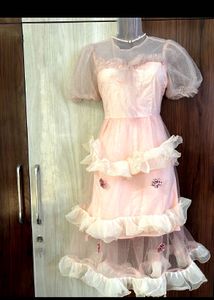 KoreanPink Ruffled Layered Party Dress🤍💖