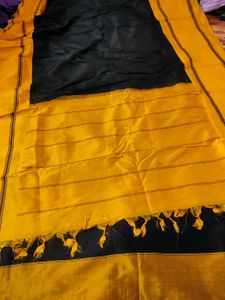 Black & Yellow non zari kanjivaram saree