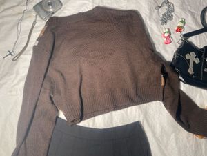 Brown Argyle Cropped Cardigan
