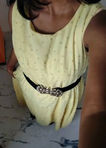 Elegant Yellow Maxi Dress with Embellished Belt