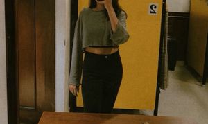 Cropped olive Long Sleeve Top