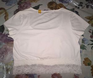 White Lace Scoop Neck Crop Top