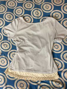 Faded light blue Ribbed Henley Top with Floral Lay