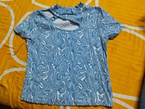 Blue Marble Ribbed Cut-Out Top