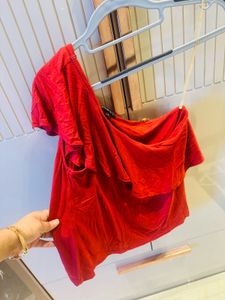 Chic Red Off-Shoulder Ruffle Top