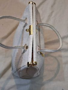 White Ostrich Embossed Handbag