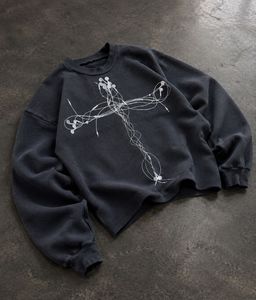 Navy blue Sweatshirt with Earphone Cross Graphic
