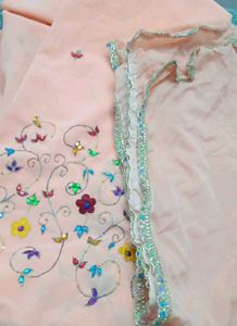 Peach Embroidered dress material