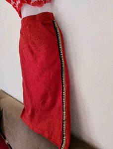 Vibrant Red Ethnic Skirt