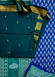 pure silk kanchipattu Teal Saree