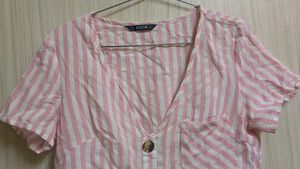 💗 SHEIN Pink &amp; White Striped Formal Top