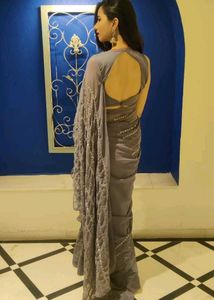 Elegant Grey Ruffled Saree