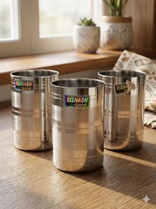 Rishabh Gold Stainless Steel Glasses 3peice Set