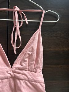 Pink Halter Neck Backless Top🩷