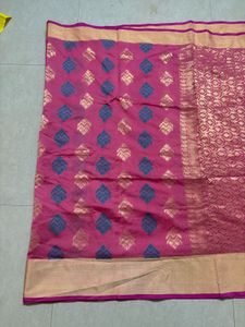 Light pink cotton saree with blouse