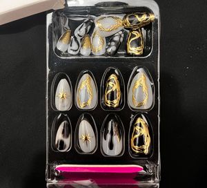 black and golden Press-On Nails