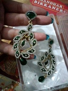 Elegant Green &amp; Crystal Earrings