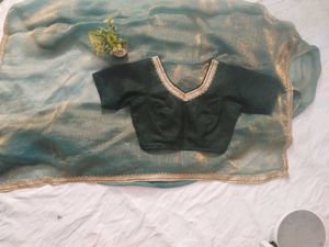 Elegant Teal Saree with Green Blouse