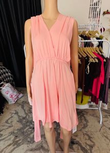Coral Pink V-Neck Wrap Dress