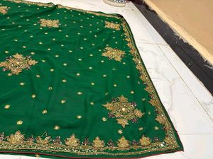heavy bridal handwork Green  Saree