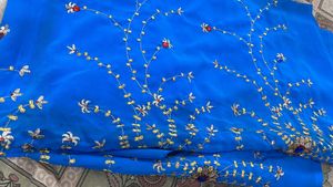 Vibrant Blue Embroidered Saree