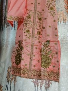 Peach Embroidered Kurta Set with Dupatta