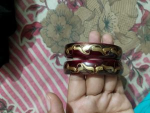 Elegant Maroon Bangles with Gold Design