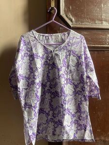 Purple Floral Print Cotton Kurta