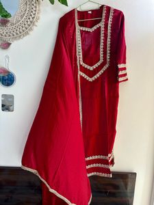 Bridal maroon japan silk Embroidery suit pant set