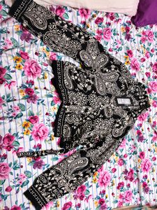 Black Paisley Print Kurta Set