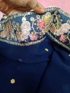 Navy Blue Saree with Embroidered Border