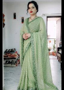 Elegant Sequined Green Saree