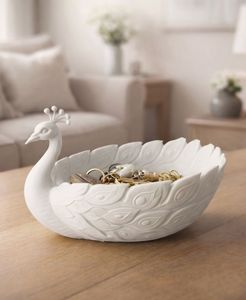 Elegant White Peacock Decor Dish